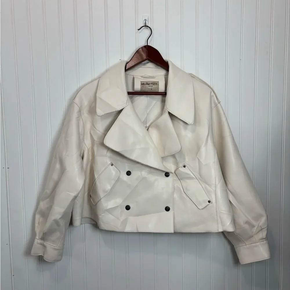 We The Free Alexis vegan faux leather Off-White Double-Breasted cropped jacket